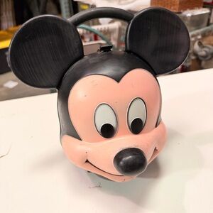 Vintage Mickey Mouse Head Lunch Box Aladdin Walt Disney Black Plastic